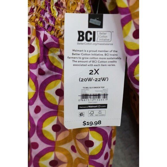 Terra & Sky Large 3/4 Belled Sleeves-Smocked Babydoll Top-Size 2X-New w/Tags - Picture 5 of 9